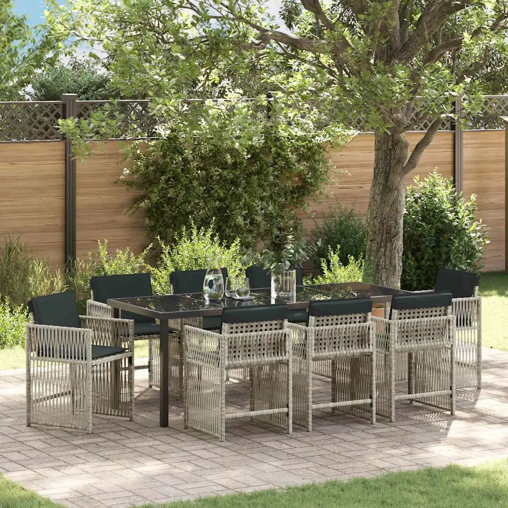 Set da Pranzo per Giardino 9 pcs Grigio chiaro polyrattan 3380792