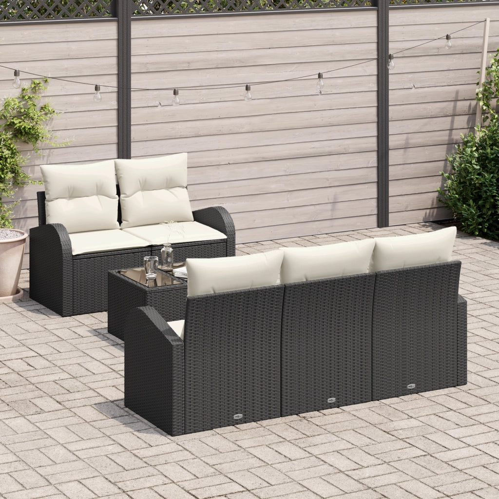 Set Divano da Giardino 6 Pezzi con Cuscini Nero Polyrattan