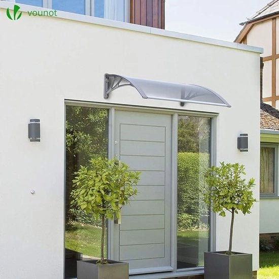 Abitazione per porta d'ingresso, tetto in policarbonato, porta robusta, tetto, protezione da pioggia e raggi UV, trasparente, 120 x 80 cm