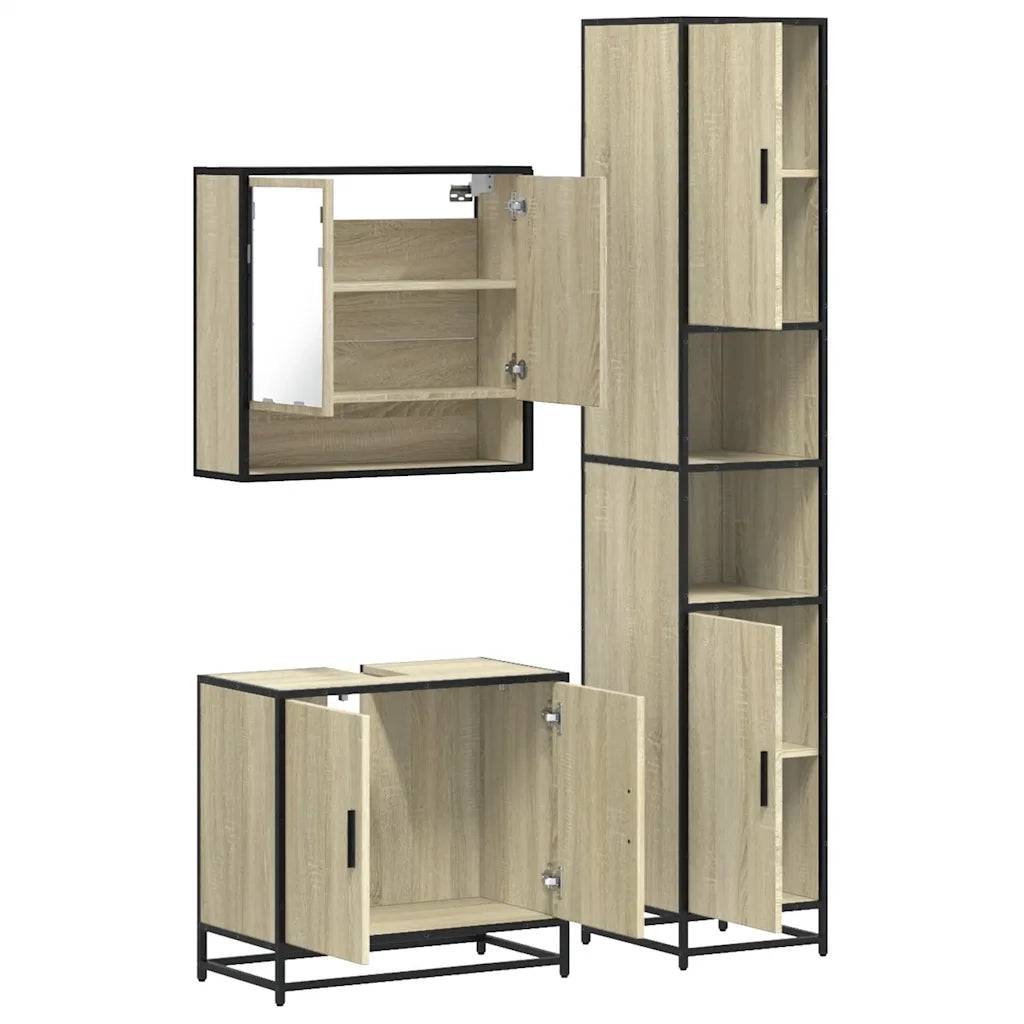 Set Mobili da Bagno 3 pz Rovere Sonoma in Legno Multistrato 3301096
