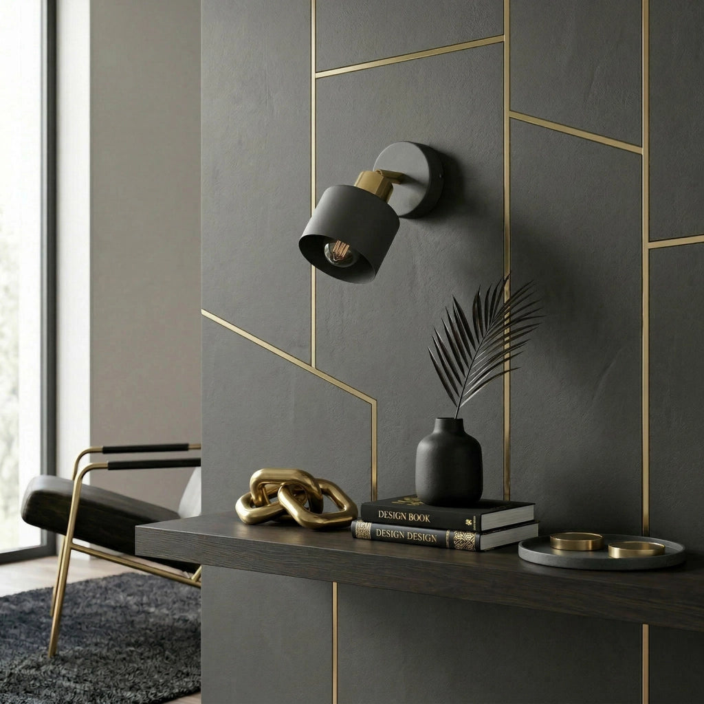 Applique Parkla 1xE27 nera oro metallo cilindro Luminex