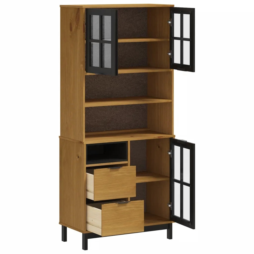 Credenza con Anta in Vetro FLAM 80x40x180 cm in Legno di Pino 3196553