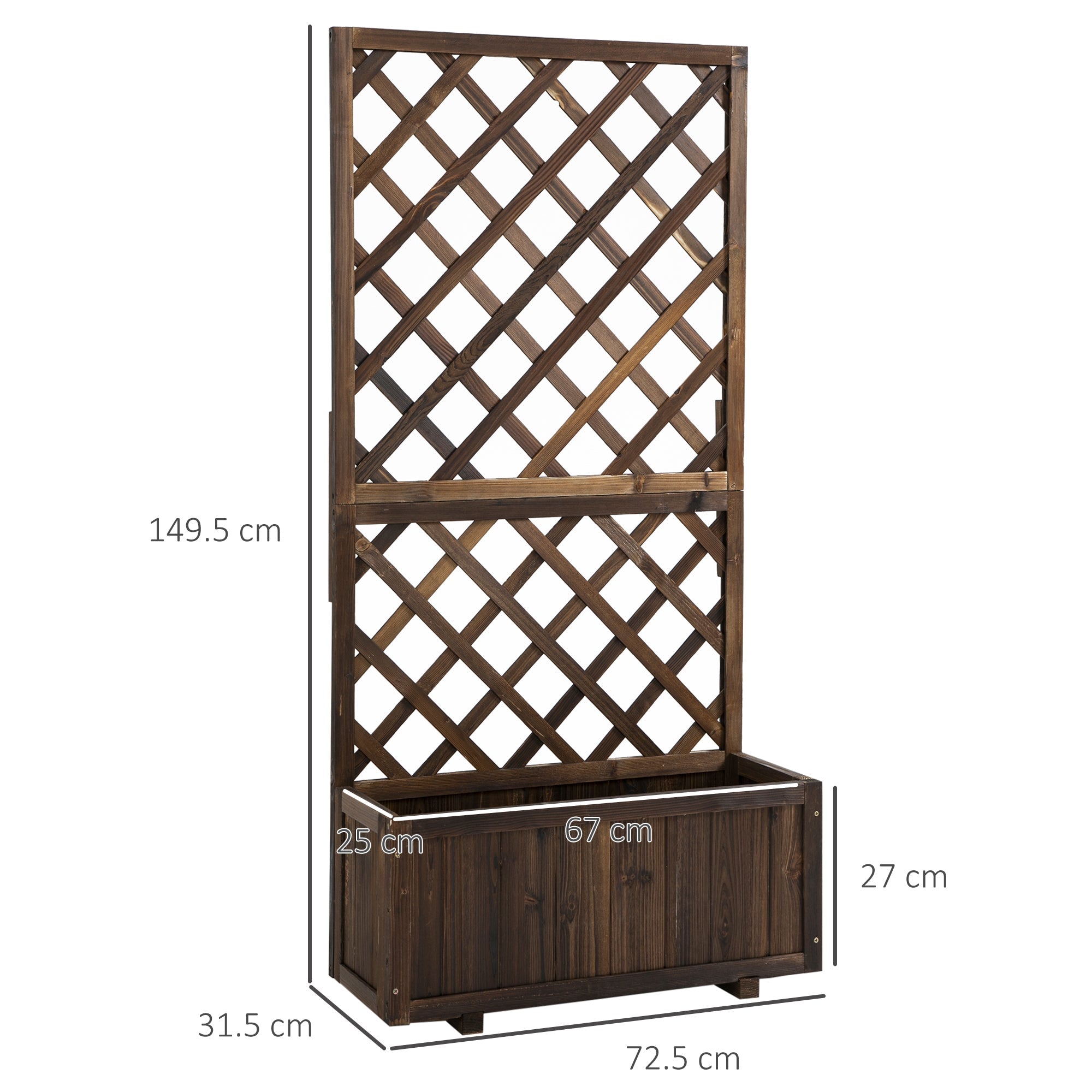 Fioriera da Giardino con Traliccio 72,5x31,5x149,5 cm in Legno di Abete Carbonizzato