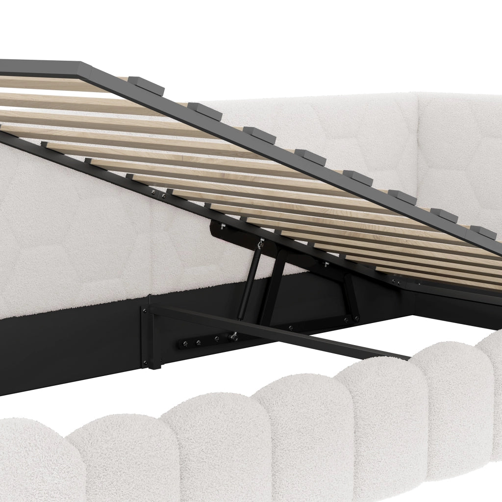 DESMIU Divano letto 90 × 200 cm 1 posto con contenitore idraulico, LED, USB e tipo-C, senza materasso, bianco