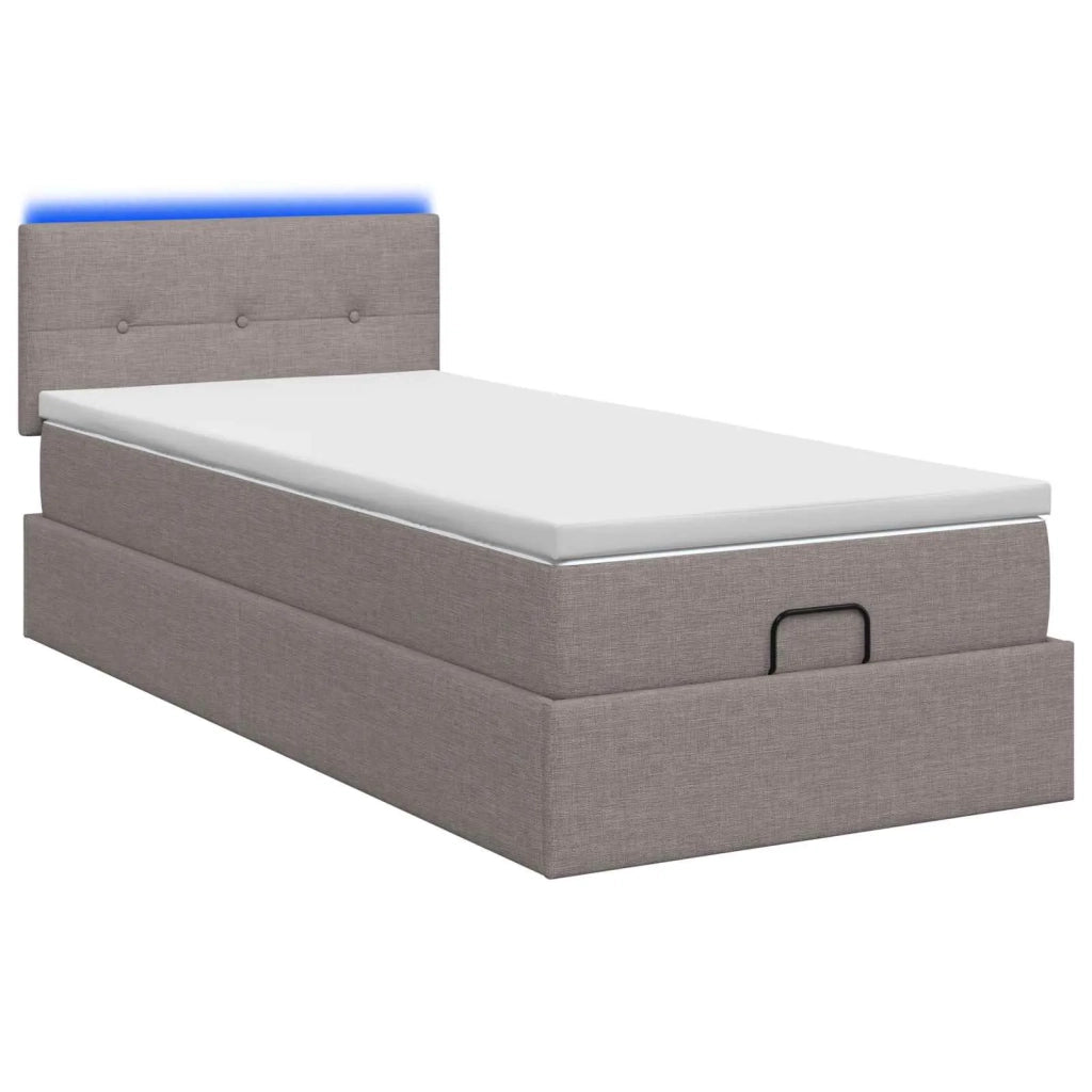 Letto Ottomano con Materasso e LED Tortora 90 x 200 cm Tessuto 3456881
