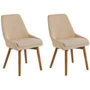 Set di 2 sedie Tessuto poliestere beige sabbia Gambe in legno massello scuro Sedile spesso imbottito
