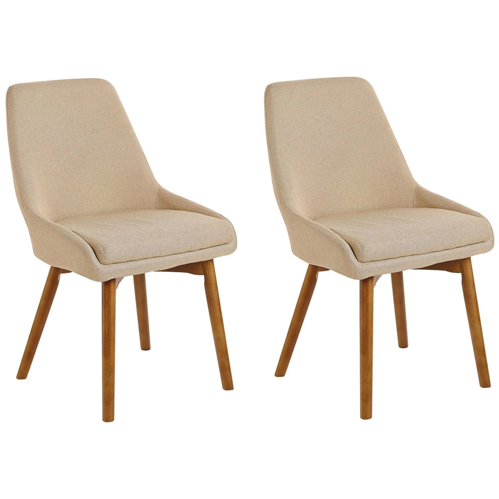 Set di 2 sedie Tessuto poliestere beige sabbia Gambe in legno massello scuro Sedile spesso imbottito