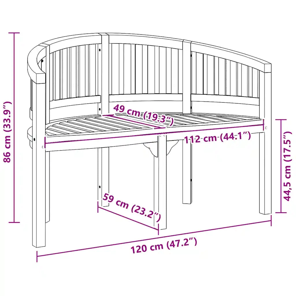 Panca da Giardino | Panchina a Forma di Banana 120 cm in Legno Massello di Teak