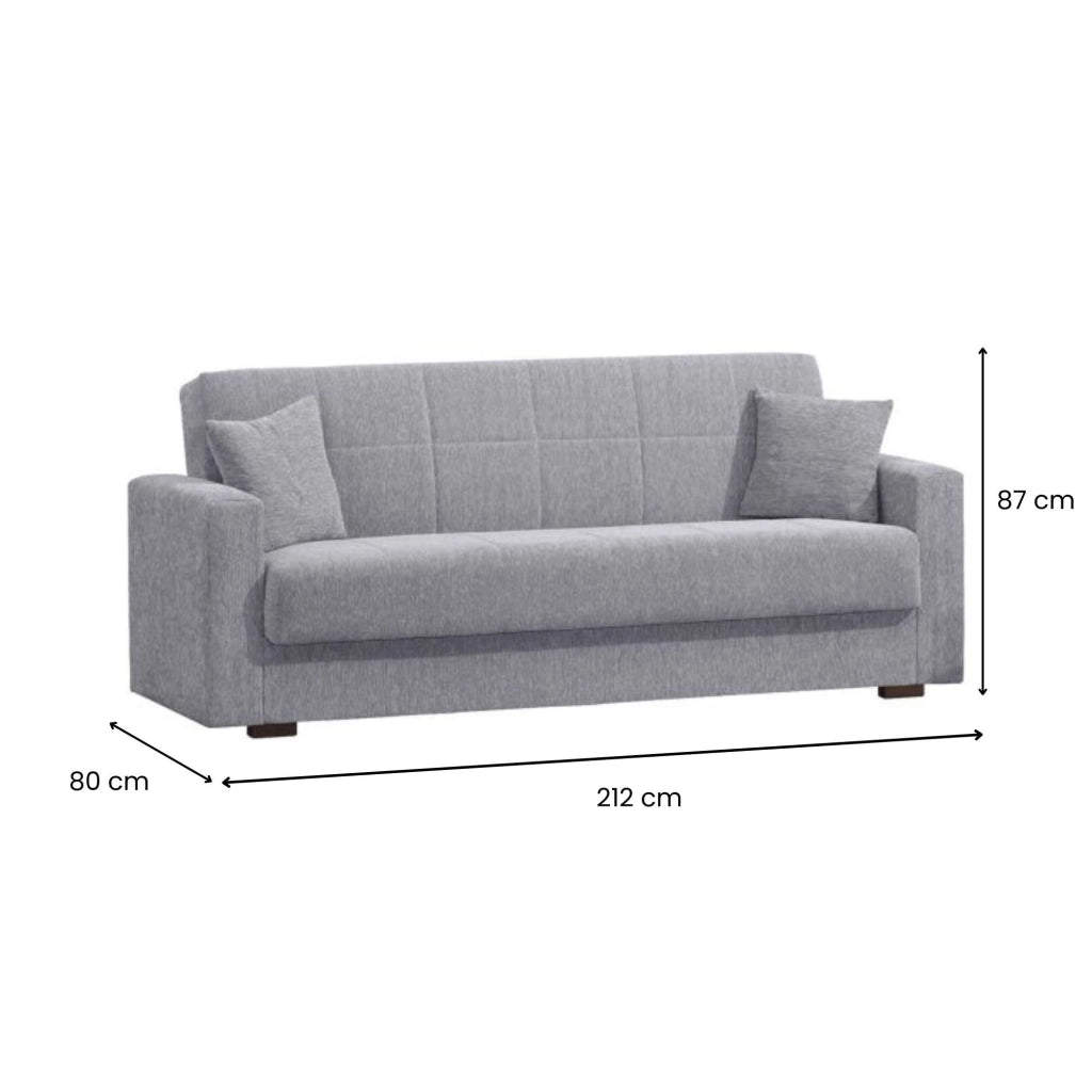 Ambrogino, Divano Letto 3 Posti Contenitore, 212x80 cm Grigio