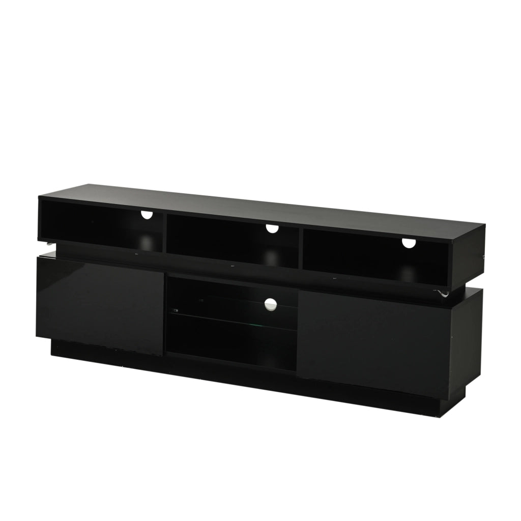 Mobile TV LED con Ripiani in Vetro ¨C MINIMAL ¨C Nero, 160x35x60 cm