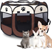 Recinzione Portatile per Animali - Tenda Opaca per Animali - Ricovero Esterno per Cani - Casa Ottagonale per Animali - Per Gatti - Box per Puppi - Gabbia per Animali - Facile da Utilizzare - Grigio 91x58cm