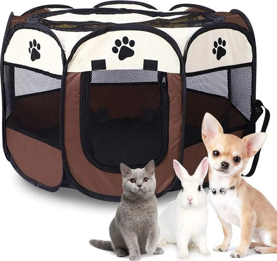 Recinzione Portatile per Animali - Tenda Opaca per Animali - Ricovero Esterno per Cani - Casa Ottagonale per Animali - Per Gatti - Box per Puppi - Gabbia per Animali - Facile da Utilizzare - Grigio 91x58cm
