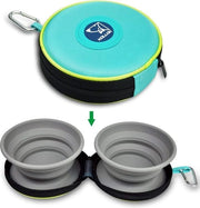 Portatile per animali in silicone per cibo e acqua, doppio contenitore per gatti/cani da viaggio, ciotola per animali portatile
