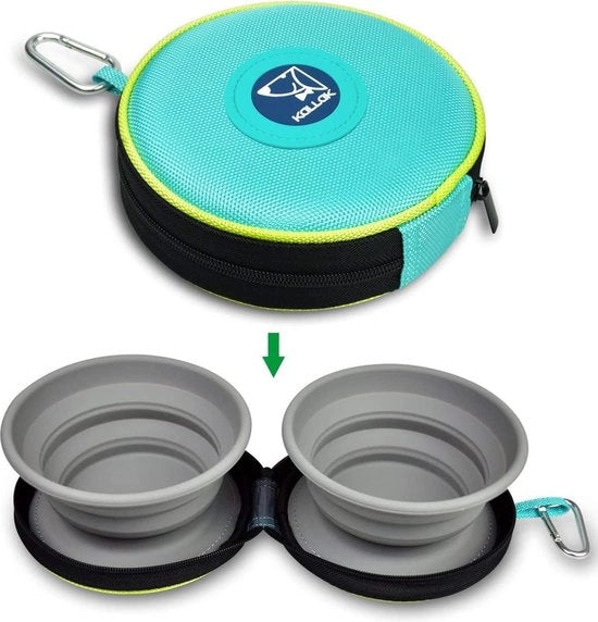 Portatile per animali in silicone per cibo e acqua, doppio contenitore per gatti/cani da viaggio, ciotola per animali portatile