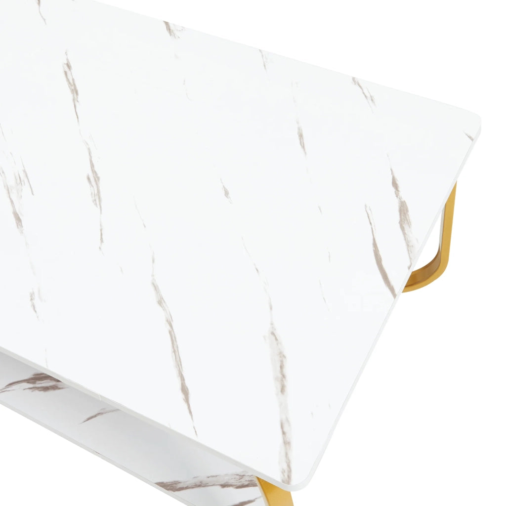 Tavolino/consolle 120 x 60 x 43 cm effetto marmo bianco e oro 03_0010808