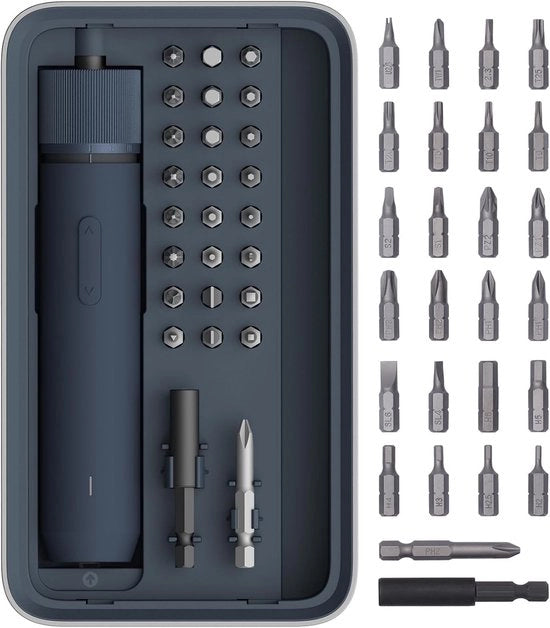 Set di chiavi a batterie elettrica con 3 combinazioni regolabili, luce LED rotonda, set di chiavi a batteria, 26 bit in acciaio S2, batteria 1500 mAh, ricarica USB-C, contenitore di conservazione