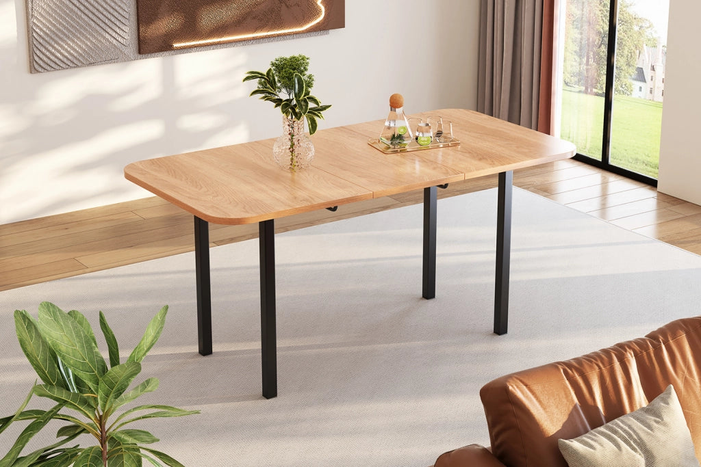 Tavolo da pranzo allungabile 120-160 cm in MDF, finitura rovere bianco americano, struttura in lega ad alta resistenza