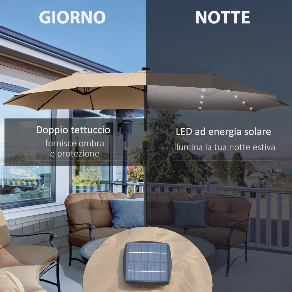 Ombrellone da Giardino Doppio 4.5m con Luci LED ¨C zephmum ¨C Cachi