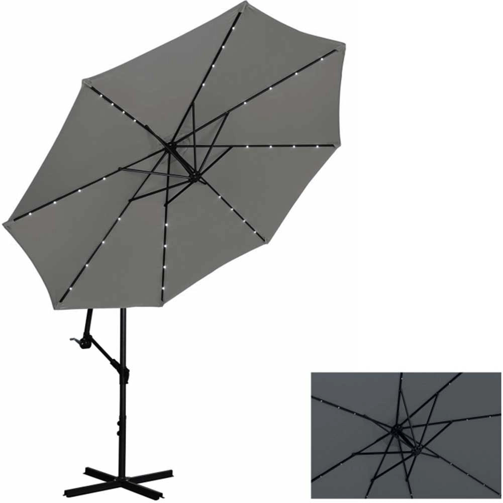 Ombrellone Giardino 3mt con Luce LED Solare Palo Decentrato con Carrucola Grigio