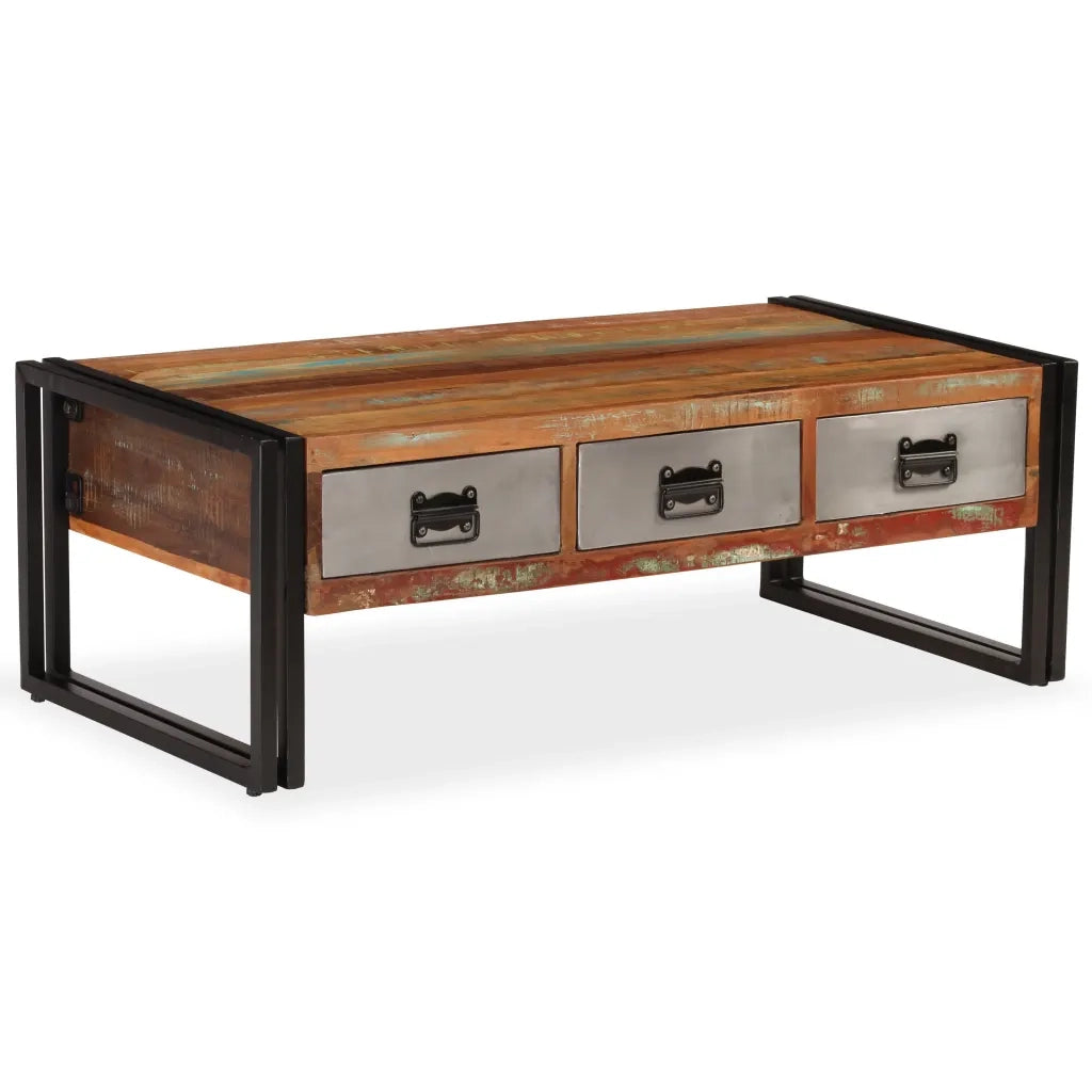 Tavolino da CaffÃ¨ 3 Cassetti in Massello Recuperato 100x50x35cm cod mxl 22907