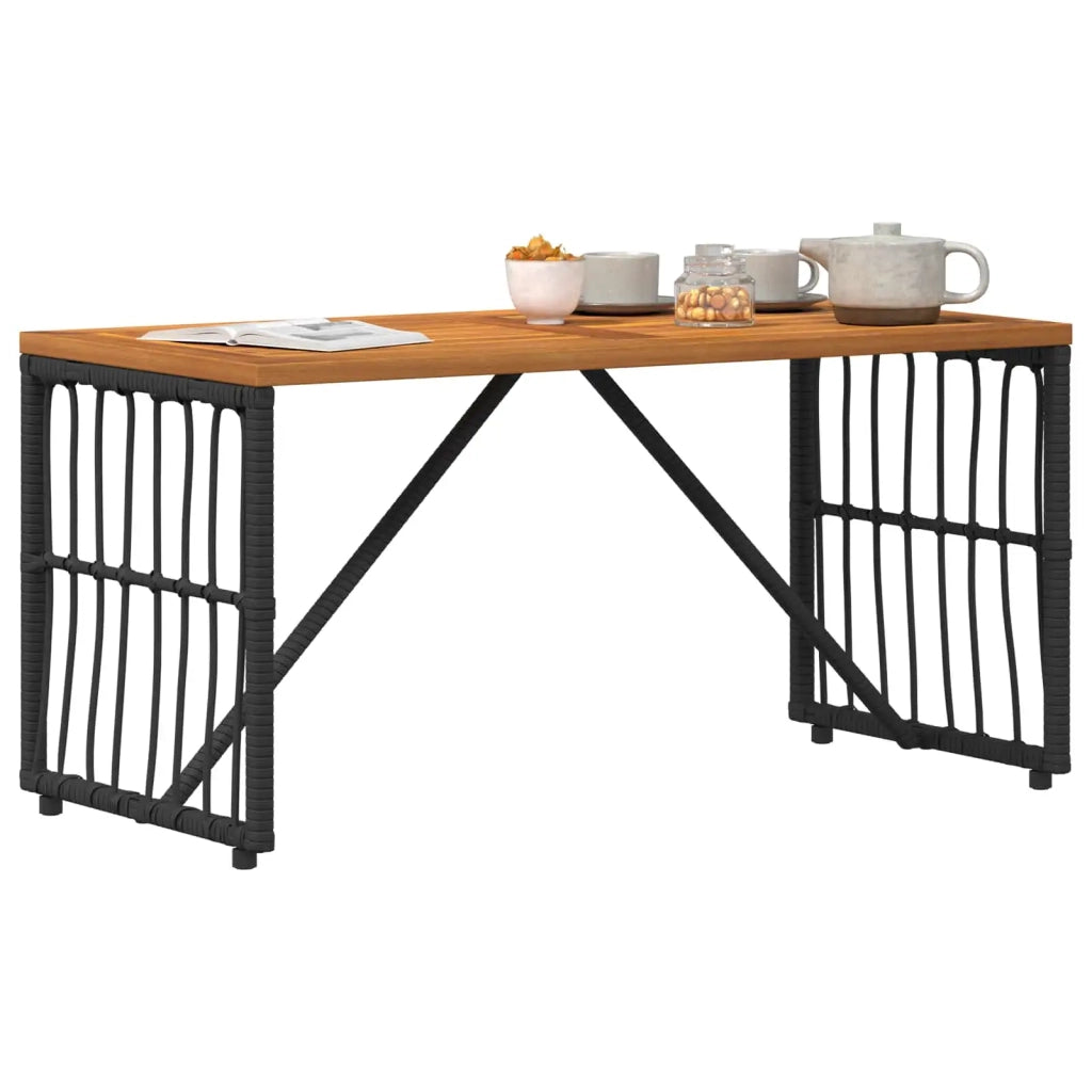 Tavolino da Giardino | Tavolo da Esterno Nero 80 x 40 x 40 cm Acciaio e Polyrattan