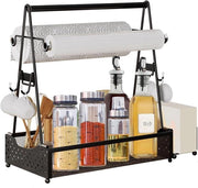 Caddy per grigliata per campeggio, picnic e outdoor - Acciaio inossidabile, metallo nero. Incluso supporto per bicchieri, rack per erbe, organizzatore per caffè, rack con 4 ganci e contenitore per accessori.