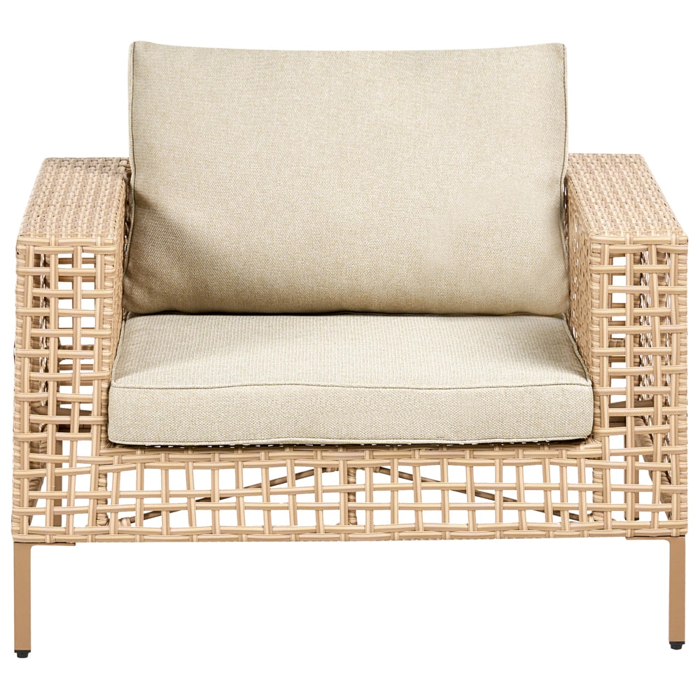 Set da giardino lato sinistro beige in rattan PE a 4 posti con cuscini tavolino e poltrona
