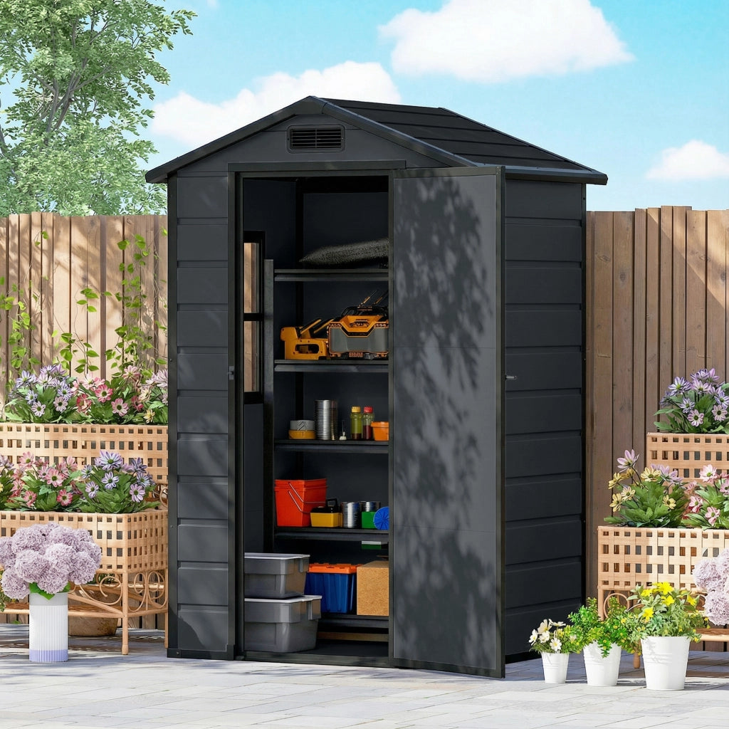 Casetta per Attrezzi Giardino 2 Ingressi ¨C Zephmum ¨C Grigio PP Alluminio 128x104x196