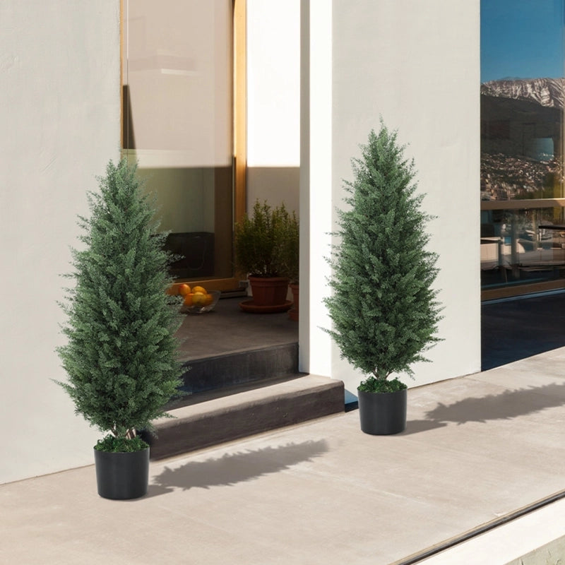 Set di 2 cipressi artificiali, grandi 90 cm, pianta artificiale, piante artificiali in vaso, albero artificiale resistente ai raggi UV, decorazione