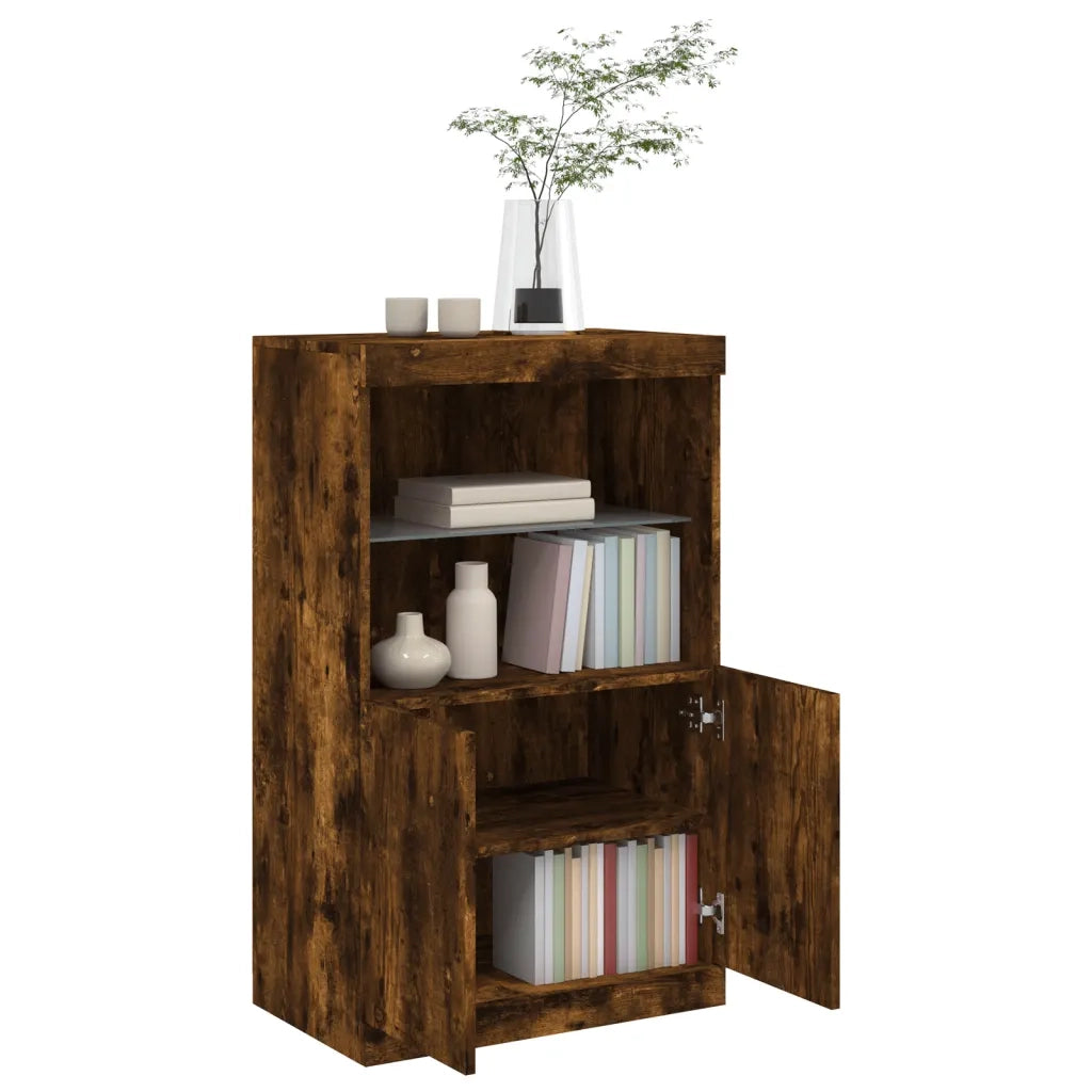 Credenza con Luci LED-Buffet-Armadio da cucina Rovere Fumo 60,5x37x100 cm 763796