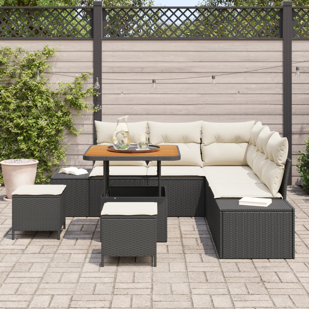 Set Divani da Giardino da 8 Pezzi con Cuscini Nero Polyrattan