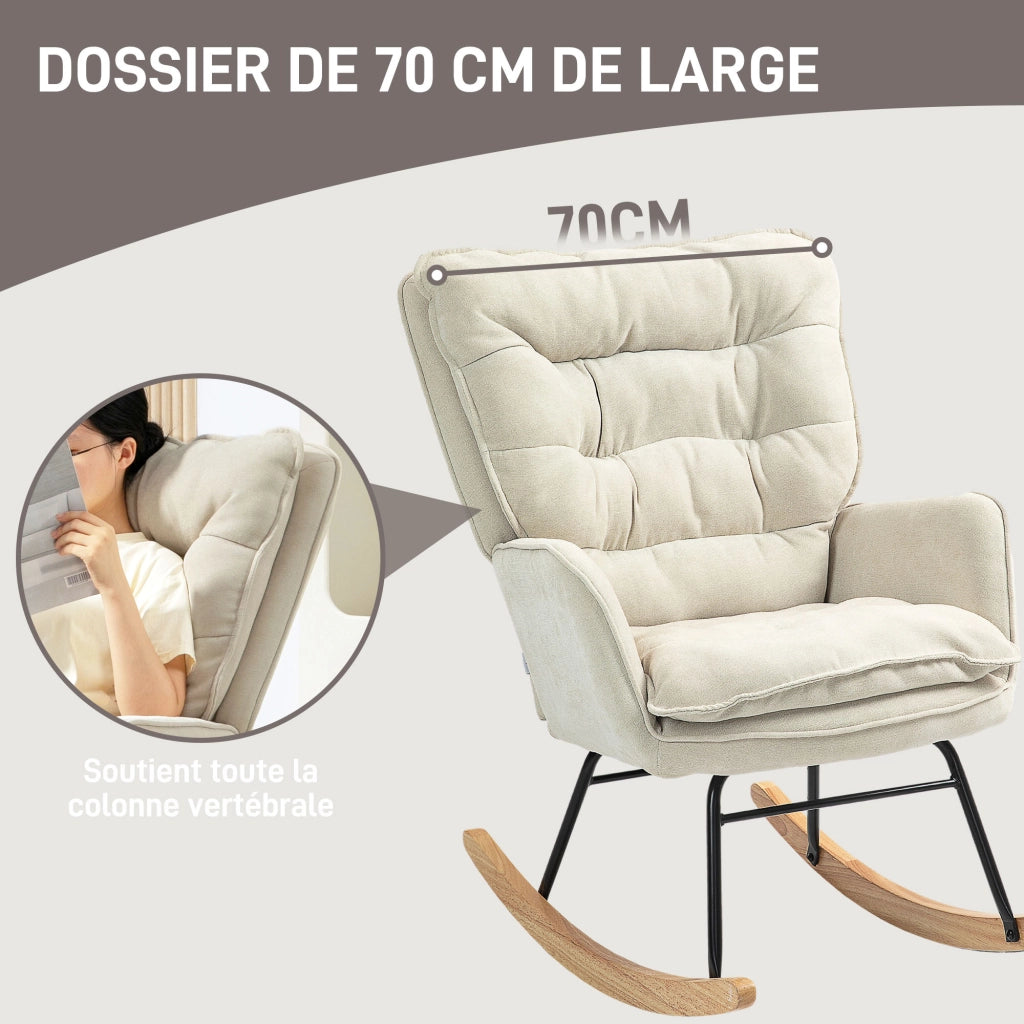 Poltrona a Dondolo ¨C Zephmum ¨C Tessuto Chenille, Imbottita, 71x98.5x97 cm, Beige