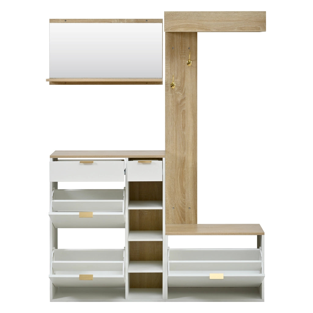 Set guardaroba da ingresso 4 pezzi con scarpiera e panca 130x30x174 cm