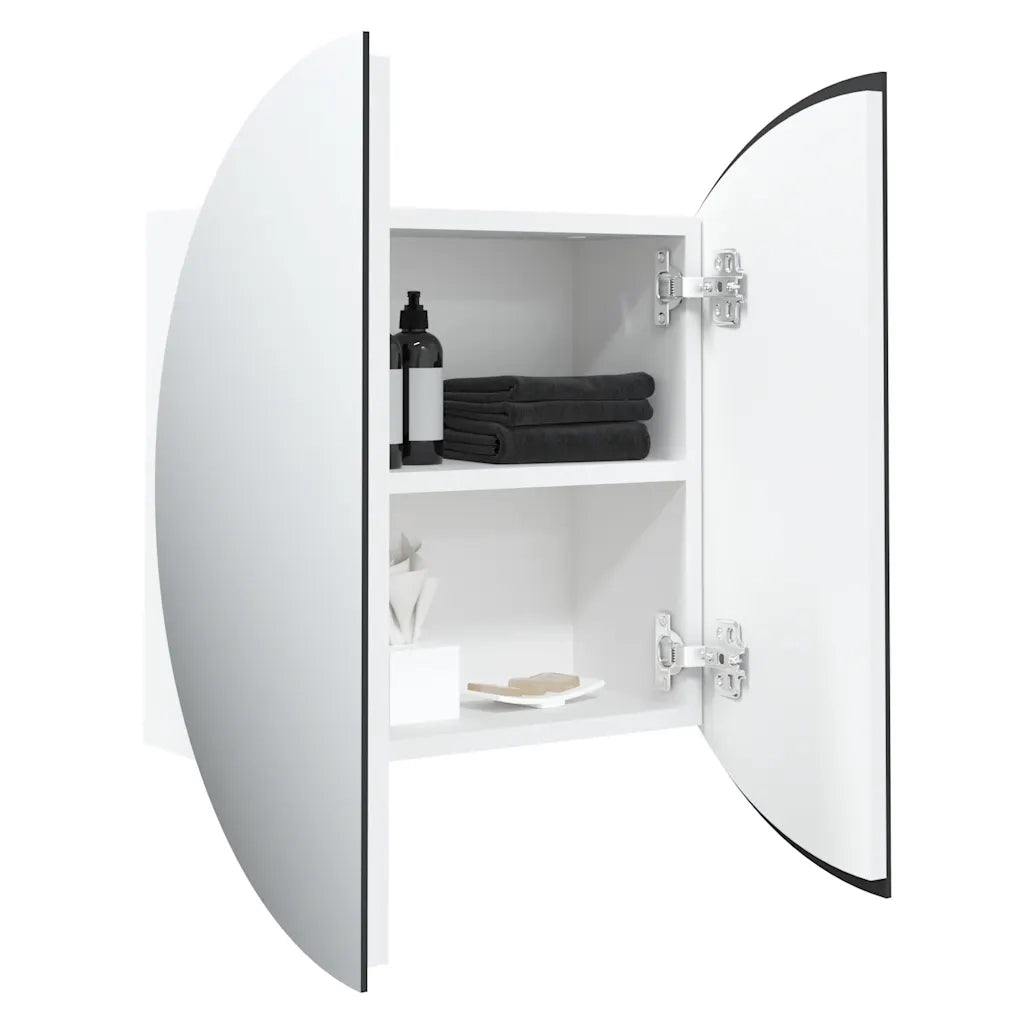 Armadio da Bagno | Mobile da Bagno con Specchio Rotondo e LED Bianco 40x40x17,5cm