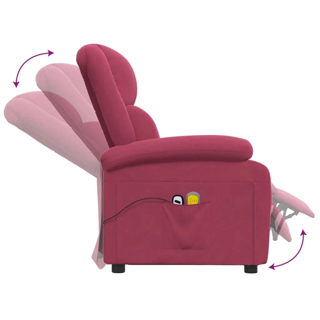 Poltrona Massaggiante Elettrica Rosso Vino in Velluto 3098409