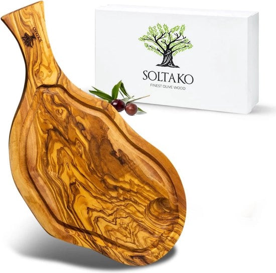 Piatto da Carne - Tavolo da Tagliare - Legno di Olivo - Rustico con Manico - Piatto da Servire - 48 cm di Lunghezza