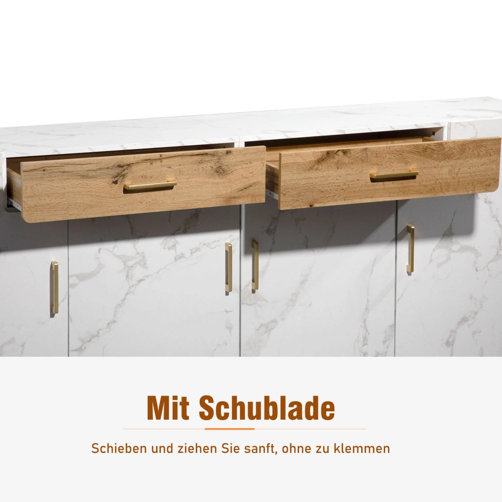Credenza moderna bianco marmorizzato 208 x 39;5 x 80 cm con 4 ante e 2 cassetti