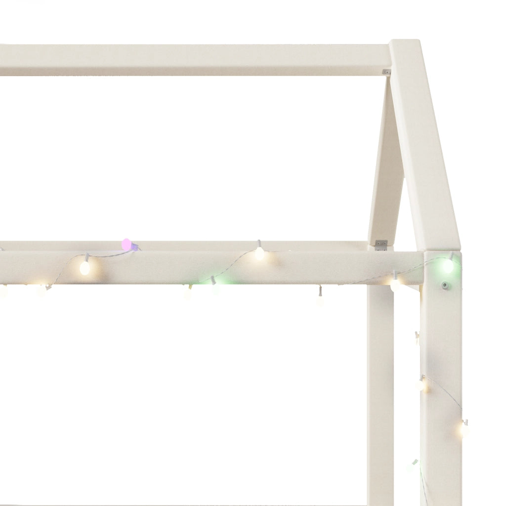 DESMIU Letto a casetta singolo con LED regolabile, 90 × 200 cm, senza materasso, in tessuto e MDF, beige