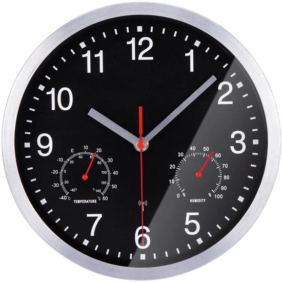 Orologio da parete radiocontrollato 25cm senza ticchettio Batteria quarzo silenziosa grande orologio da parete facile da leggere per camera, casa, cucina, camera da letto, ufficio, scuola (nero)