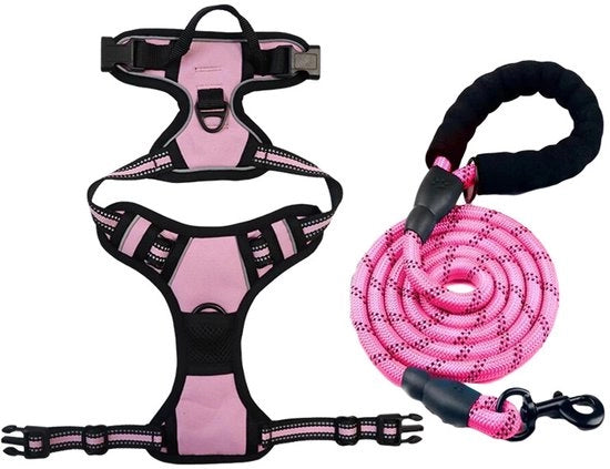 Hondentuig percorso, senza riflessi, piccolo hondentuig percorso regolabile, facile da indossare, hondentuig percorso per passeggiate, viaggi, respira forte, con corda di traino, S - rosa
