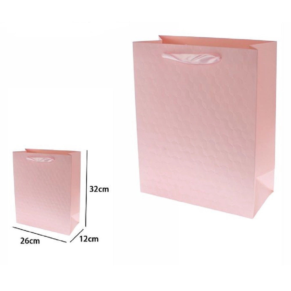 Trade Shop - Set 2pz Borse Buste Regalo Shopper Rosa Goffrata Manico Tessuto 32x26x12cm 69930 -