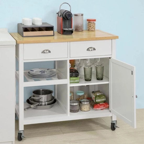 Carrello da Servizio - 2 Ripiani di Magazzino - 2 Cassetti - 93x89x51 cm