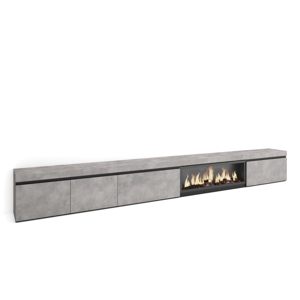 Mobile TV Soggiorno, 368x35x45, Camino elettrico XXL, grigio cemento RF3682