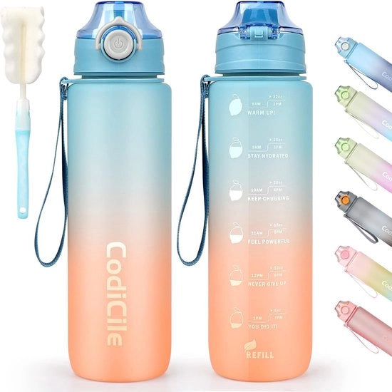Bottiglia sportiva da 1 litro, flessa in Tritan BPA-free con chiusura ermetica e impermeabile, adatta per palestra, scuola, bicicletta, outdoor, sport, fitness e ufficio