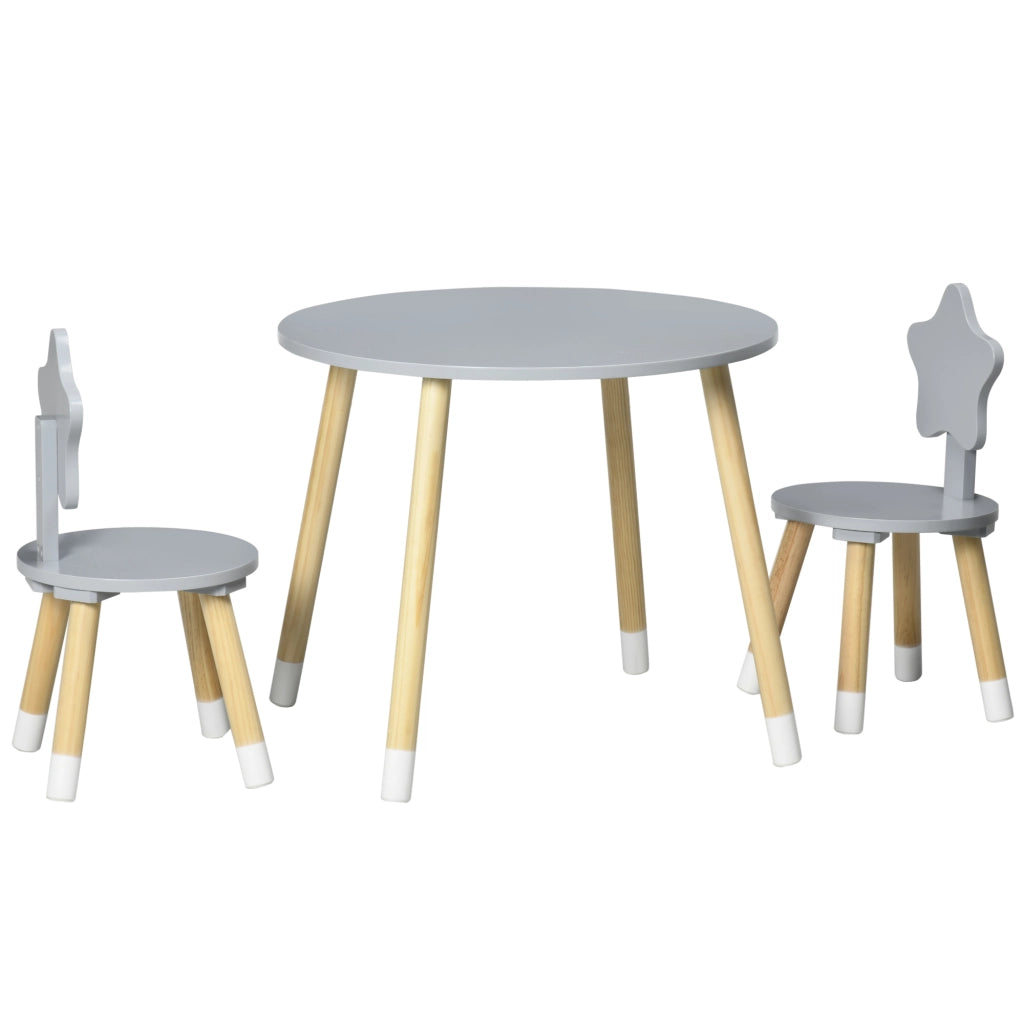 Set Tavolo con 2 Sedie per Bambini in Legno, Et¨¤ da 18 Mesi a 4 Anni, Grigio