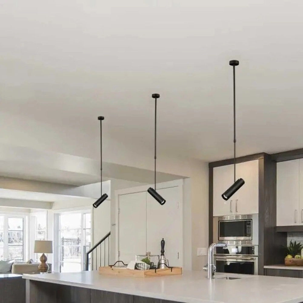 Trade Shop - Lampadario Portafaretto Pendente A Sospensione Lampada A Cilindro Gu10 Asta Regolabile 209 - Nero