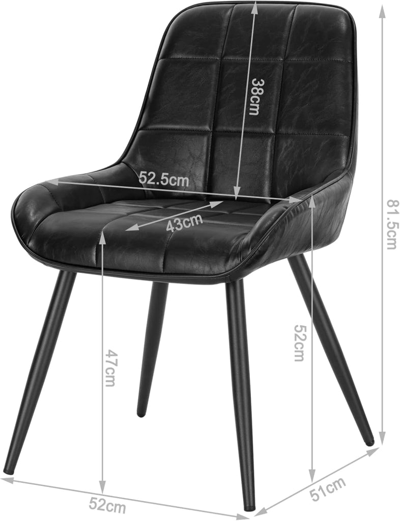 Set di 4 Sedie da Pranzo con Schienale Curvo, Sedie Ergonomiche in similpelle e Metallo, Poltroncina imbottita per Salotto, Ufficio, Camera da Letto, Nero BH332sz-4