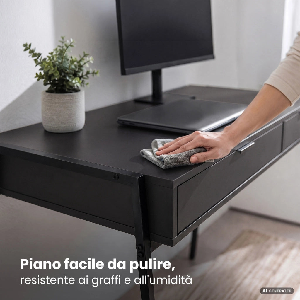 Scrivania industriale per computer Nera ZENTIA 100 cm 2 cassetti gambe nere