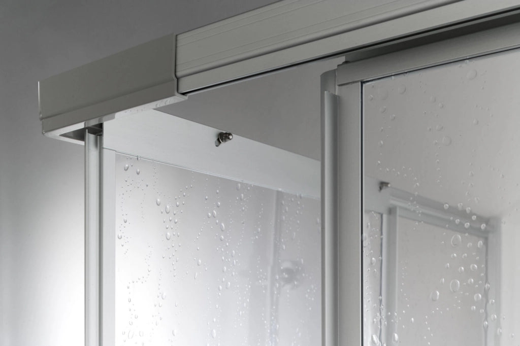 Box doccia due lati scorrevole in pvc e alluminio h185cm Merbo Ribro Bianco,70/80x70/80 cm