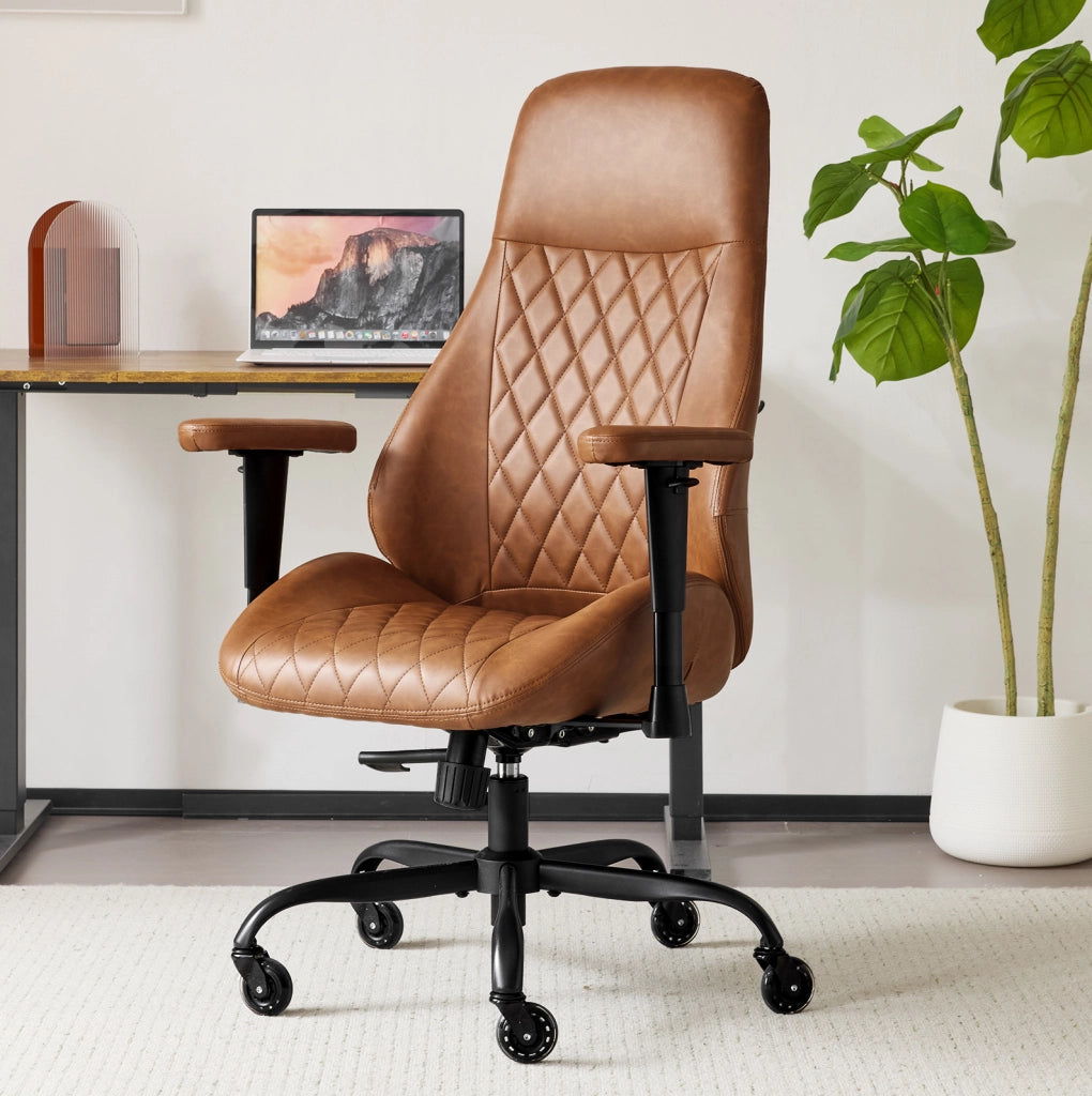 Sedia da ufficio ergonomica alta con braccioli regolabili; seduta 21x20 pollici; pelle marrone